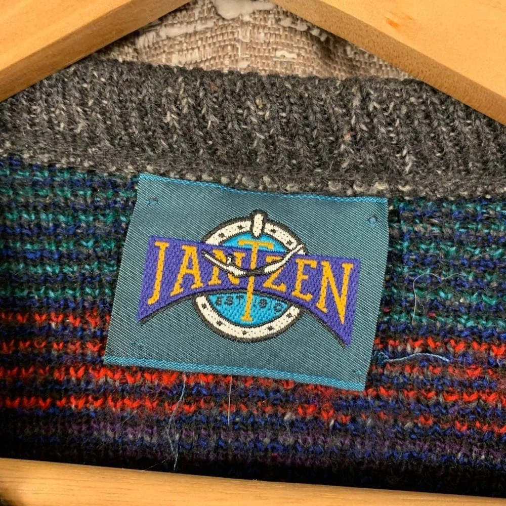 Vintage Jantzen Plaid Knit Sweater Mens Large Gray Multicolor 90s Grunge Slouchy